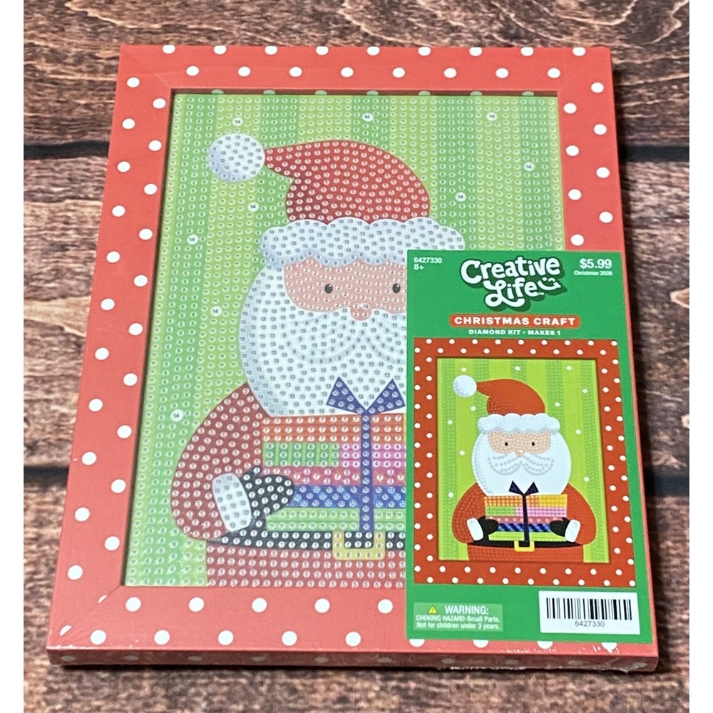 Santa Rectangle Diamond Painting Kit in Red Polka Dot Frame Hobby Lobby New
